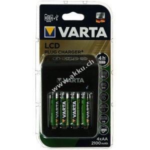 Varta Steckerlader / Ladegerät mit LCD-Anzeige und USB inklusive 4x Varta AA-Akkus R2U 2100mAh