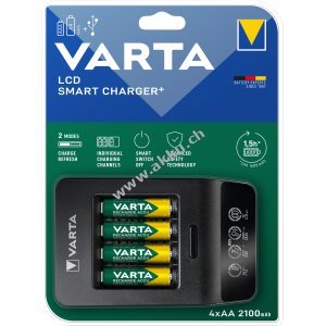 VARTA Akku Ladegert, inkl. 4x AA 2,1Ah, LCD Smart Charger+ fr wiederaufladbare AA AAA