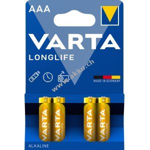 Varta Batterien AAA LR03 Alkaline Micro Longlife 1,5V 4er Blister