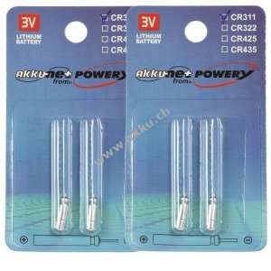 4x Stabbatterie, Stiftbatterie CR311 fr z.B. Angelposen, Bissanzeiger Lithium 2x2er Blister