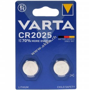 Varta Lithium Knopfzelle CR2025 DL2025 2er Blister