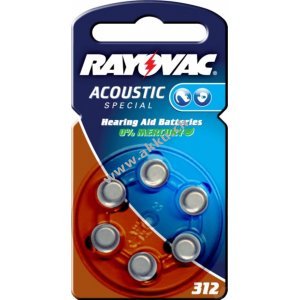 Rayovac Acoustic Special Hrgertebatterie 312 / 312AE / AE312 / DA312 / PR41 / V312AT 6er Blister